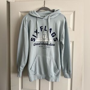 Six Flags Light Blue Hooded Sweatshirt Small